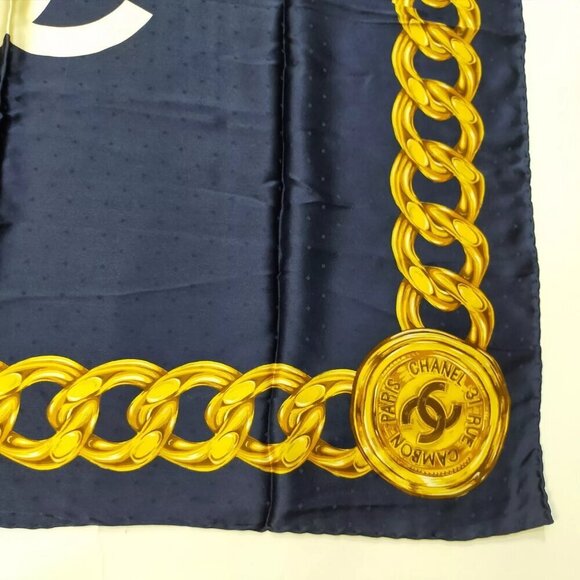 100% Authentic Chanel Scarf Navy Blue Silk100% - Picture 3 of 9
